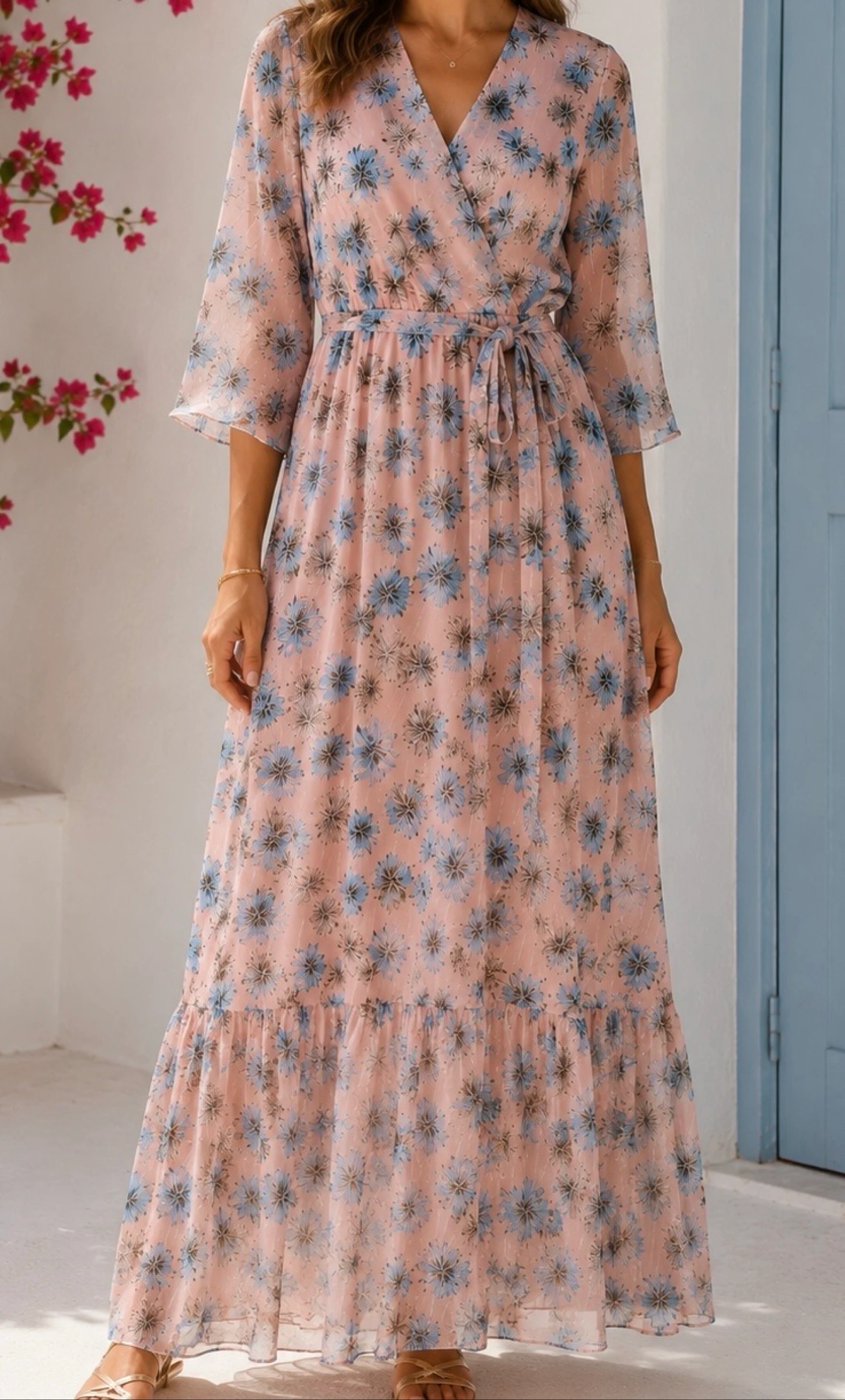 Long floral dress with gold thread size L – photo 2